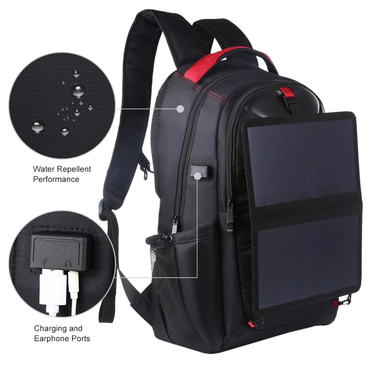 HAWEEL 14W Foldable Removable Solar Power Outdoor Portable Dual Shoulders Laptop Backpack, USB Output: 5V 2.1A Max(Black)