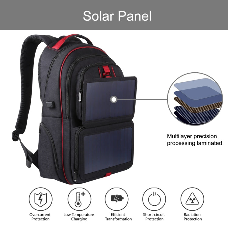 HAWEEL 14W Foldable Solar Power Outdoor Portable Canvas Dual Shoulders Laptop Backpack, USB Output: 5V 2.1A Max(Black)