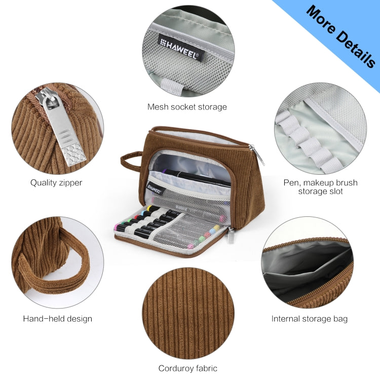HAWEEL Corduroy Triangular Pen Case Makeup Pouch Travel Cosmetic Organizer Bag
