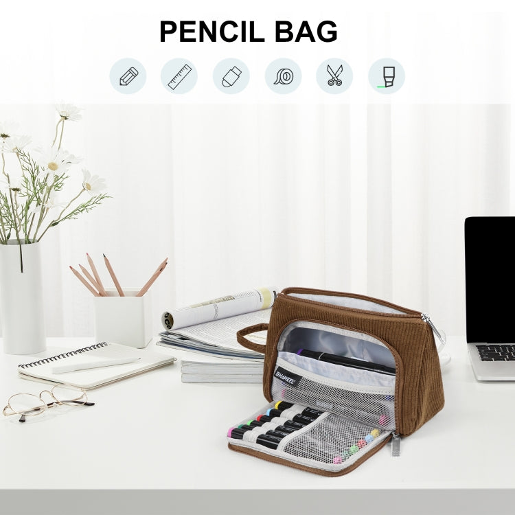 HAWEEL Corduroy Triangular Pen Case Makeup Pouch Travel Cosmetic Organizer Bag