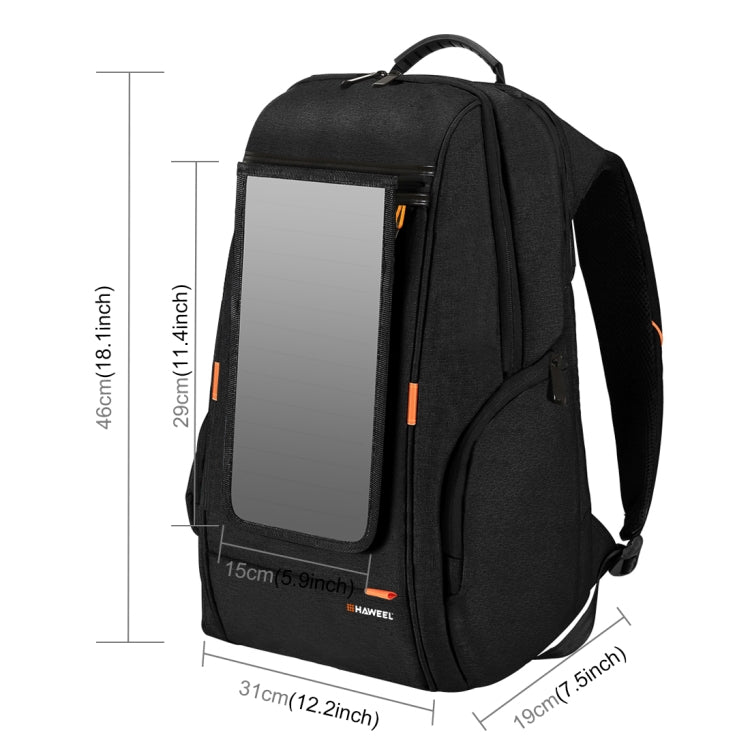 HAWEEL Outdoor Multi-function 7W Solar Panel Powered Comfortable Breathable Casual Backpack Laptop Bag with Handle, External USB Charging Port & Earphone Port(Black)