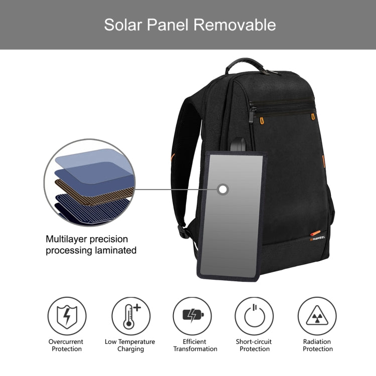 HAWEEL Outdoor Multi-function 7W Solar Panel Powered Comfortable Breathable Casual Backpack Laptop Bag with Handle, External USB Charging Port & Earphone Port(Black)
