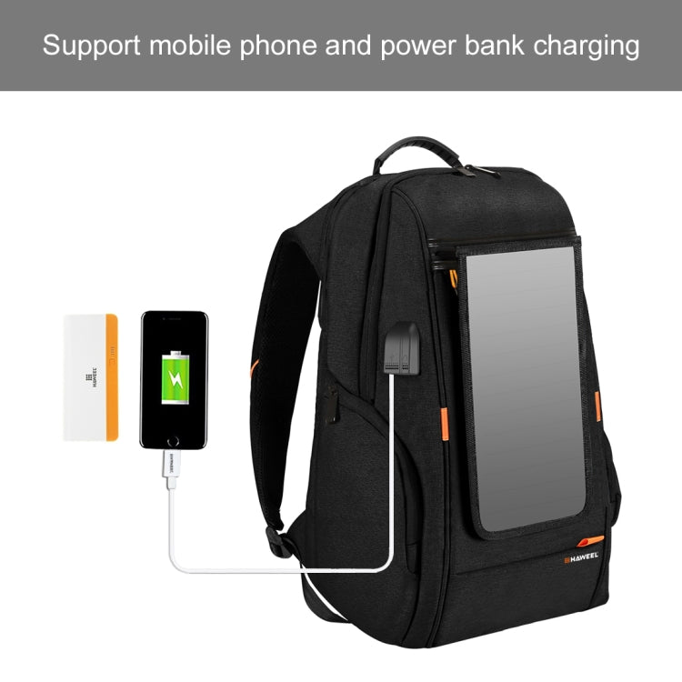 HAWEEL Outdoor Multi-function 7W Solar Panel Powered Comfortable Breathable Casual Backpack Laptop Bag with Handle, External USB Charging Port & Earphone Port(Black)
