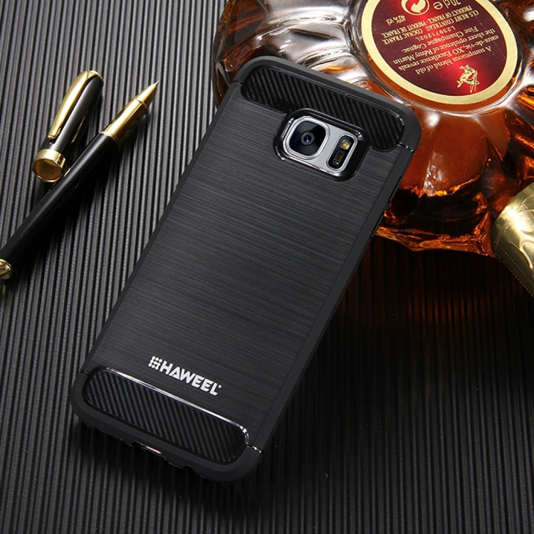 HAWEEL for Galaxy S7 Edge / G935 Brushed Carbon Fiber Texture Shockproof TPU Protective Case(Black)