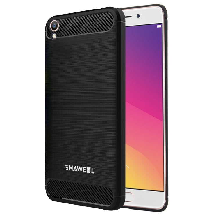HAWEEL for OPPO R9 Brushed Carbon Fiber Texture Shockproof TPU Protective Case(Black)