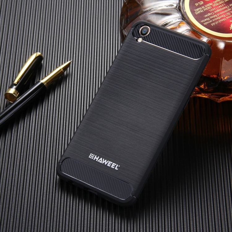 HAWEEL for OPPO R9 Brushed Carbon Fiber Texture Shockproof TPU Protective Case(Black)