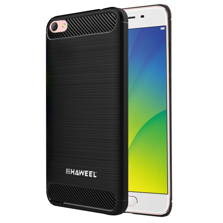 HAWEEL for OPPO R9s Brushed Carbon Fiber Texture Shockproof TPU Protective Case(Black)