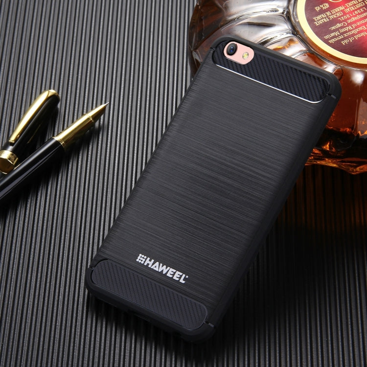 HAWEEL for OPPO R9S Plus Brushed Carbon Fiber Texture Shockproof TPU Protective Case(Black)