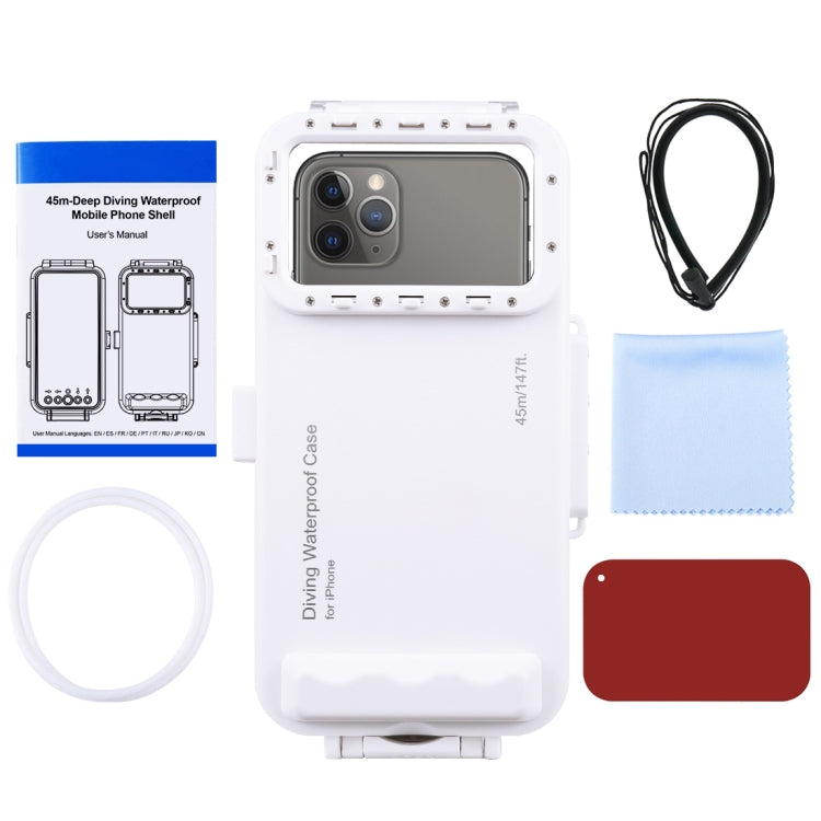 HAWEEL 45m Waterproof Diving Case Housing Photo Video Taking Underwater Cover for iPhone 12 Series, iPhone 11 Series, iPhone X Series, iPhone 8 & 7, iPhone 6s, iOS 13.0 or Above Version iPhone(White)