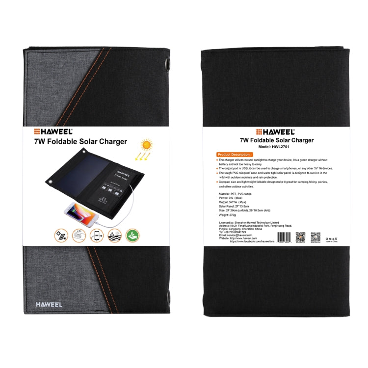 HAWEEL 7W Foldable Solar Panel Charger with USB Port