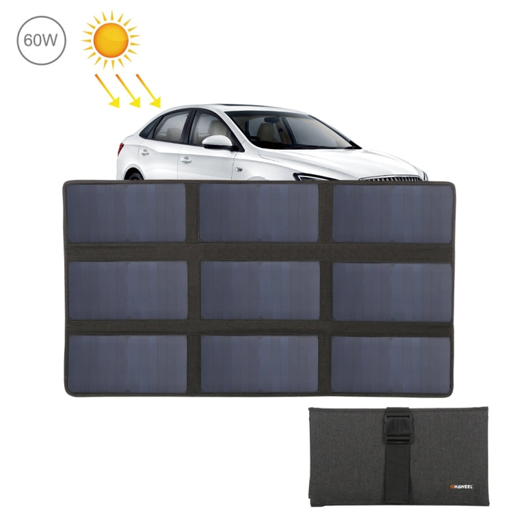 HAWEEL 60W Portable Foldable Solar Charger Outdoor Travel Rechargeable Folding Bag with 9 Solar Panels & USB Port, Size: M