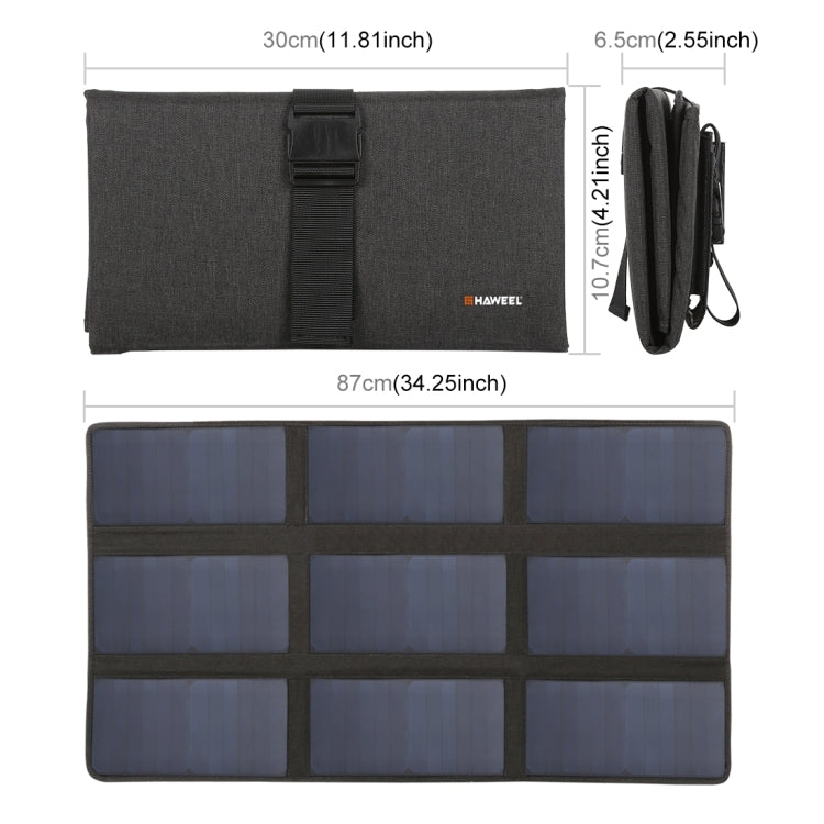 HAWEEL 60W Portable Foldable Solar Charger Outdoor Travel Rechargeable Folding Bag with 9 Solar Panels & USB Port, Size: M