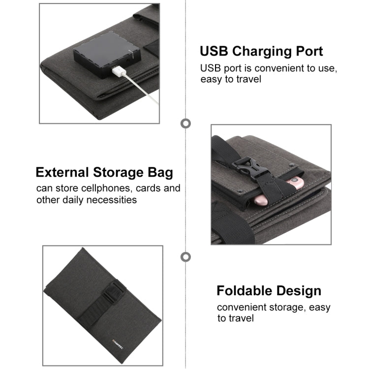 HAWEEL 60W Portable Foldable Solar Charger Outdoor Travel Rechargeable Folding Bag with 9 Solar Panels & USB Port, Size: M