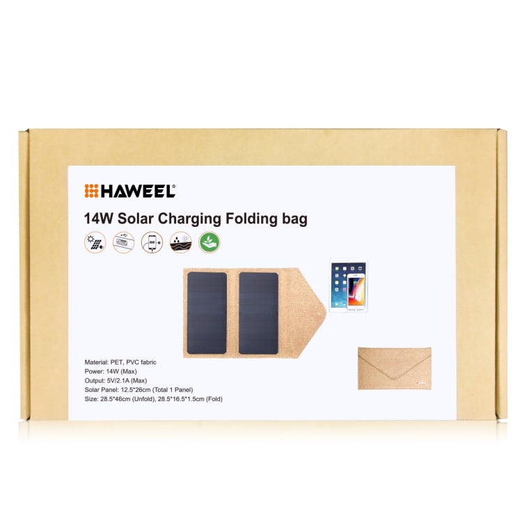 HAWEEL 14W Foldable Solar Panel Charger with 5V / 2.1A Max Dual USB Ports(Yellow)