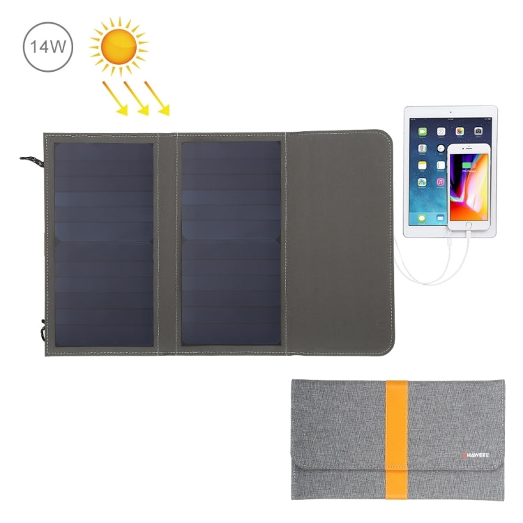 HAWEEL 14W Foldable Solar Panel Charger with 5V / 2.1A Max Dual USB Ports