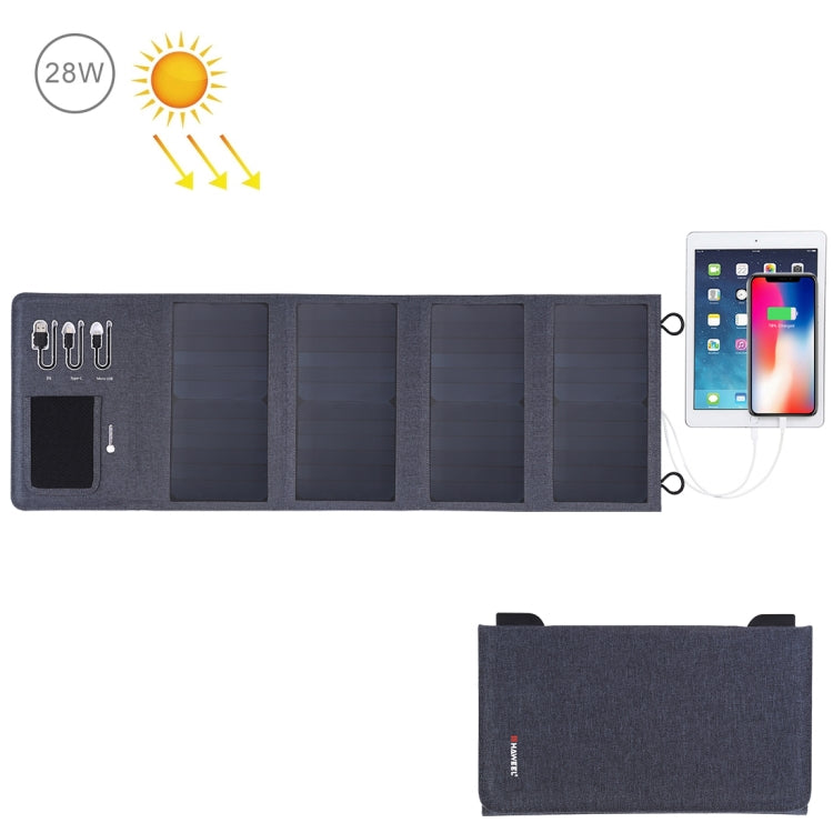 HAWEEL 28W Foldable Solar Panel Charger 8000mAh Power Bank with 5V 3.5A Max Dual USB Ports(Black)