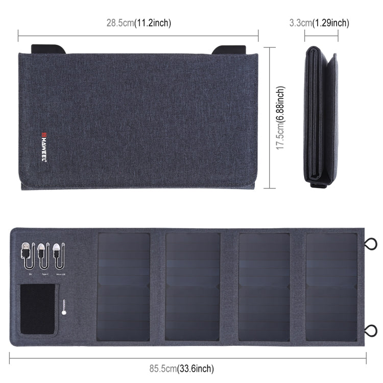 HAWEEL 28W Foldable Solar Panel Charger 8000mAh Power Bank with 5V 3.5A Max Dual USB Ports(Black)