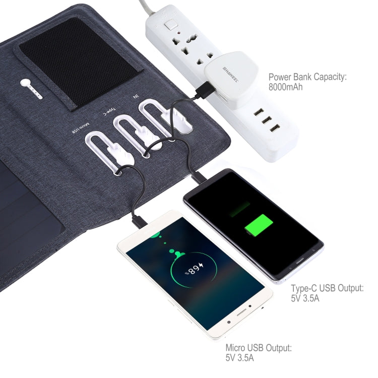 HAWEEL 28W Foldable Solar Panel Charger 8000mAh Power Bank with 5V 3.5A Max Dual USB Ports(Black)