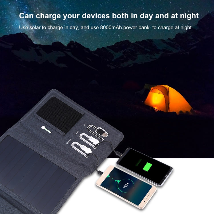 HAWEEL 28W Foldable Solar Panel Charger 8000mAh Power Bank with 5V 3.5A Max Dual USB Ports(Black)