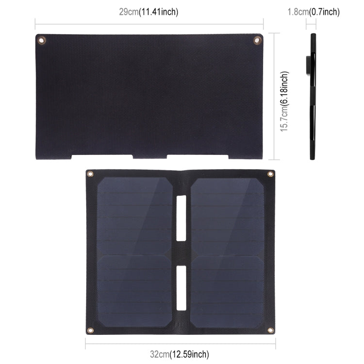 HAWEEL 14W 2-Fold ETFE Solar Panel Charger with 5V / 2A Max Dual USB Ports(Black)