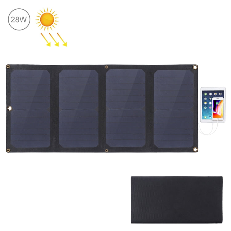 HAWEEL 28W 4-Fold ETFE Solar Panel Charger with 5V / 3A Max Dual USB Ports, Support QC3.0 and AFC(Black)