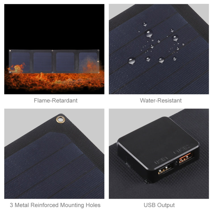 HAWEEL 14W 4-Fold ETFE Solar Panel Charger with 5V / 2.1A Max Dual USB Ports, Support QC3.0 and AFC(Black)