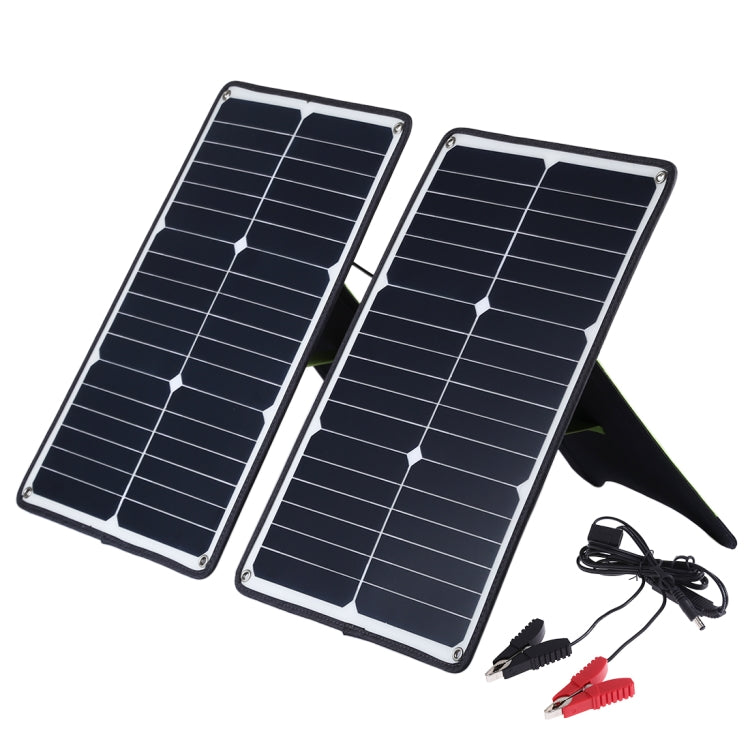 HAWEEL 2 PCS 20W Monocrystalline Silicon Solar Power Panel Charger, with USB Port & Holder & Tiger Clip, Support QC3.0 and AFC(Black)