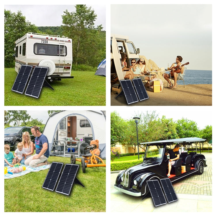HAWEEL 2 PCS 20W Monocrystalline Silicon Solar Power Panel Charger, with USB Port & Holder & Tiger Clip, Support QC3.0 and AFC(Black)