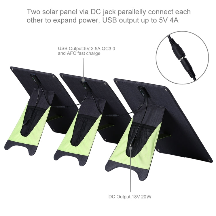 HAWEEL 3 PCS 20W Monocrystalline Silicon Solar Power Panel Charger, with USB Port & Holder & Tiger Clip, Support QC3.0 and AFC(Black)