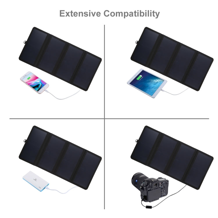 HAWEEL 28W Ultrathin 4-Fold Foldable 5V / 3A Max Solar Panel Charger with Dual USB Ports, Support QC3.0 and AFC(Black)