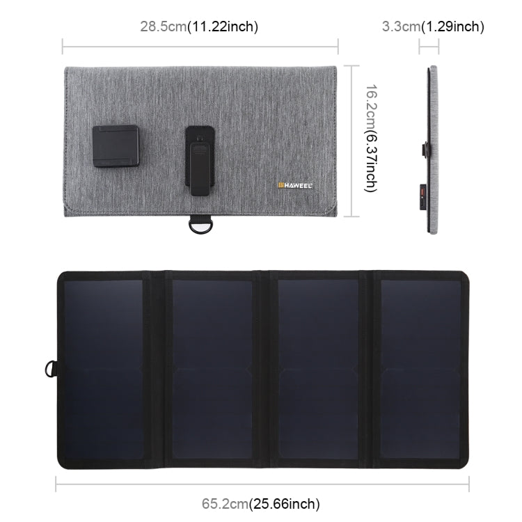 HAWEEL 28W Ultrathin 4-Fold Foldable 5V / 3A Max Solar Panel Charger with Dual USB Ports, Support QC3.0 and AFC(Black)