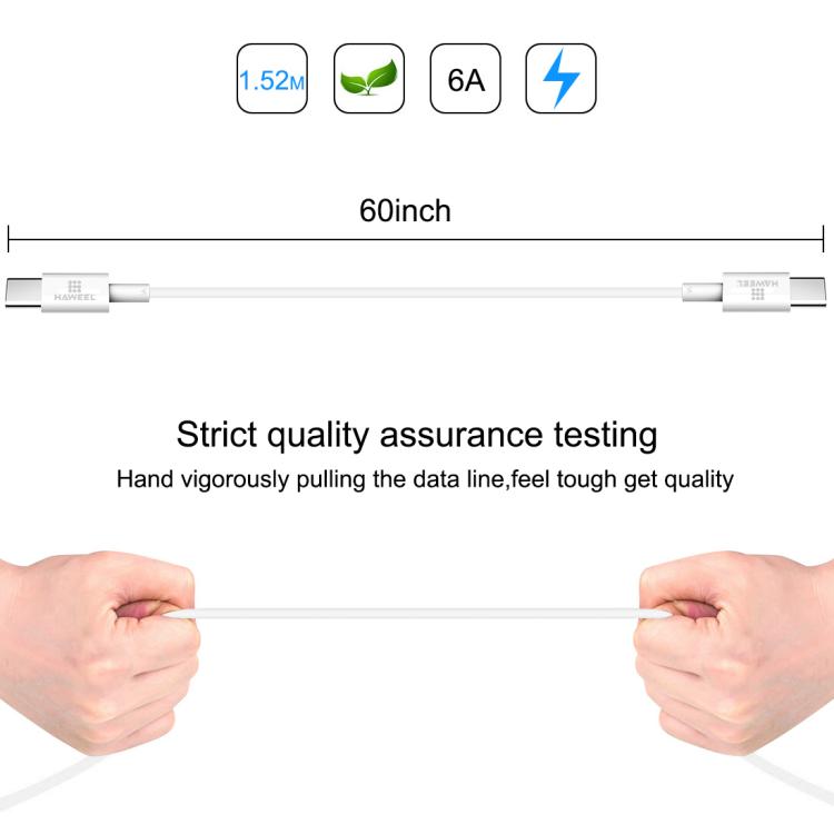 HAWEEL 100W 6A USB-C / Type-C to USB-C / Type-C Fast Charging Data Cable, Length: 1.52m