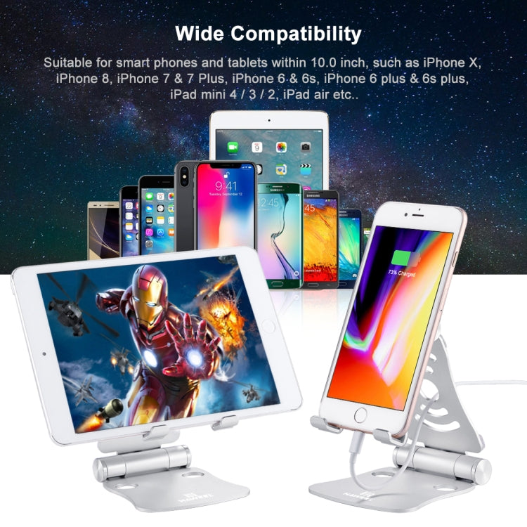 HAWEEL 360 Degree Rotation Foldable Adjustable Pivot Aluminium Desktop Holder, For iPad, iPhone, Galaxy, Huawei, Xiaomi, HTC, Sony, and other Mobile Phones, Laptops or Tablets