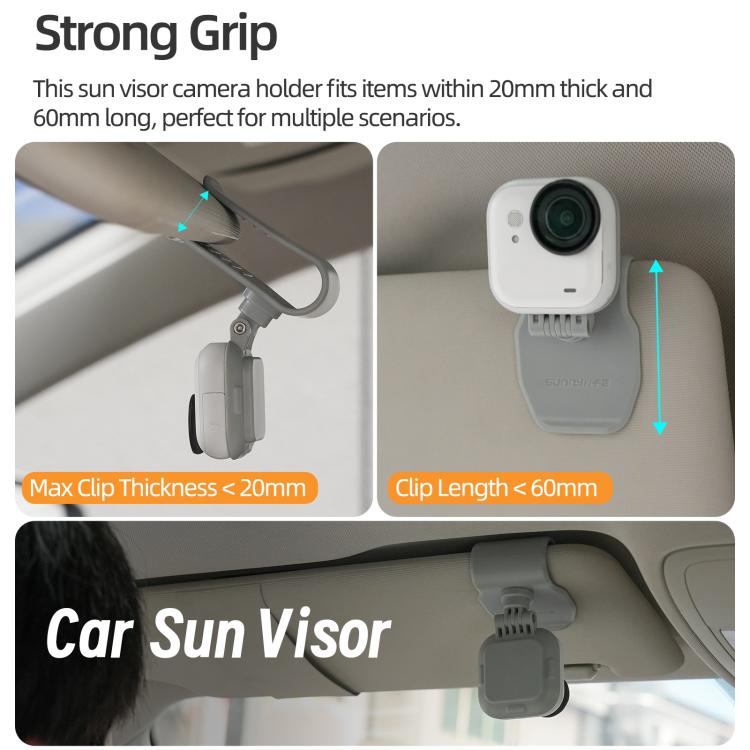 For Insta360 GO Ultra Sunnylife Magnetic Car Sun Visor Mount Action Camera Holder 360 Rotating 180 Tilt Sun Visor Holder  - Grey