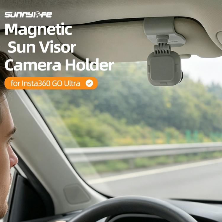 For Insta360 GO Ultra Sunnylife Magnetic Car Sun Visor Mount Action Camera Holder 360 Rotating 180 Tilt Sun Visor Holder  - Grey