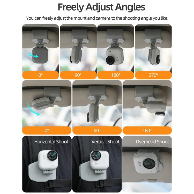 For Insta360 GO Ultra Sunnylife Magnetic Car Sun Visor Mount Action Camera Holder 360 Rotating 180 Tilt Sun Visor Holder  - Grey