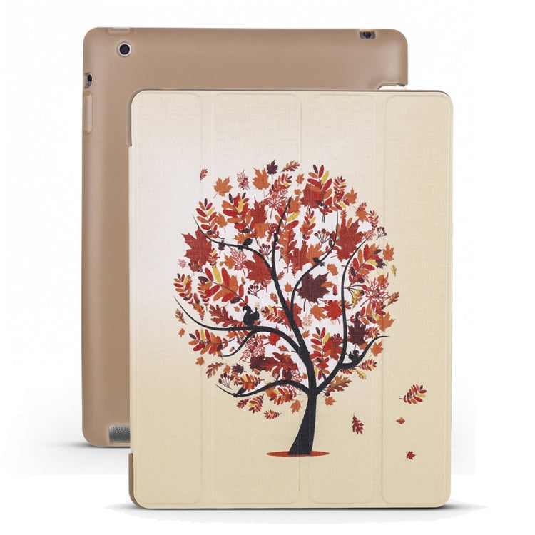 Maple Pattern Horizontal Flip PU Leather Case for iPad 4 / 3 / 2, with Three-folding Holder & Honeycomb TPU Cover