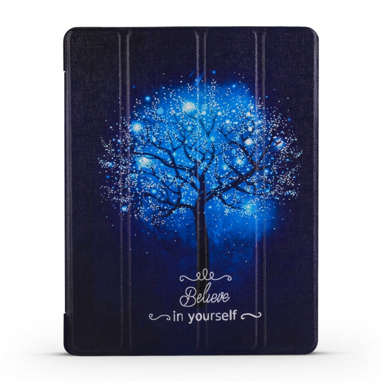 Blue Tree Pattern Horizontal Flip PU Leather Case for iPad 4 / 3 / 2, with Three-folding Holder & Honeycomb TPU Cover