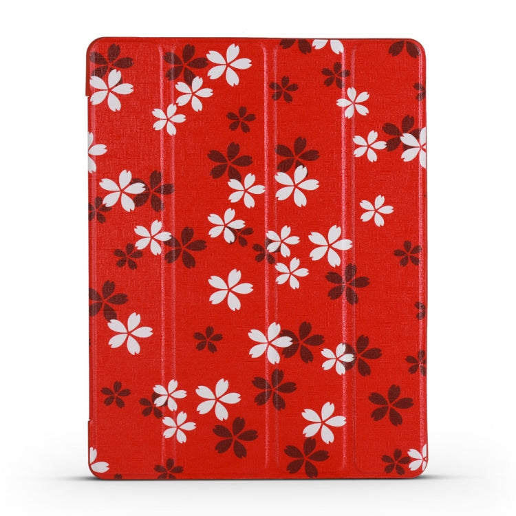 Sakura Pattern Horizontal Flip PU Leather Case for iPad 4 / 3 / 2, with Three-folding Holder & Honeycomb TPU Cover