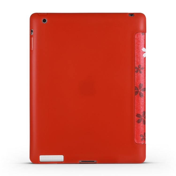 Sakura Pattern Horizontal Flip PU Leather Case for iPad 4 / 3 / 2, with Three-folding Holder & Honeycomb TPU Cover
