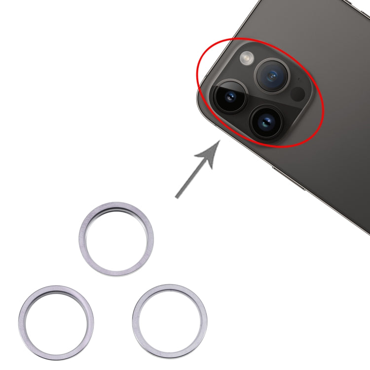 For iPhone 14 Pro 3PCS Rear Camera Glass Lens Metal Outside Protector Hoop Ring