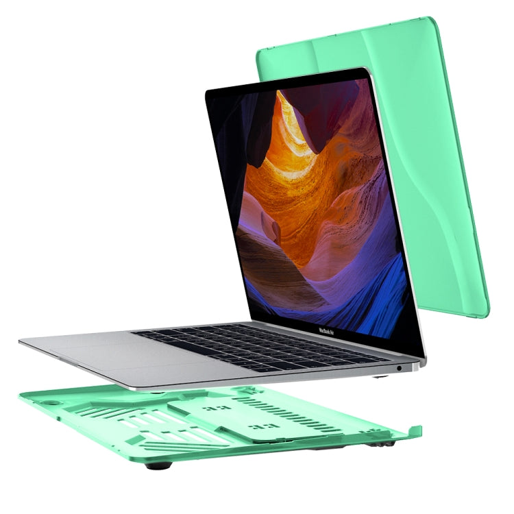 Multi-function Ultra-thin Translucent Heat Dissipation Laptop PC Protective Case for MacBook Air 13.3 inch(2018), with Holder & Handle & Slip-resistant Feet