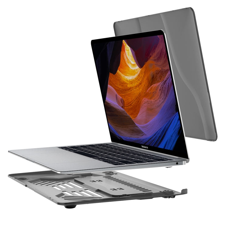 Multi-function Ultra-thin Translucent Heat Dissipation Laptop PC Protective Case for MacBook Air 13.3 inch(2018), with Holder & Handle & Slip-resistant Feet