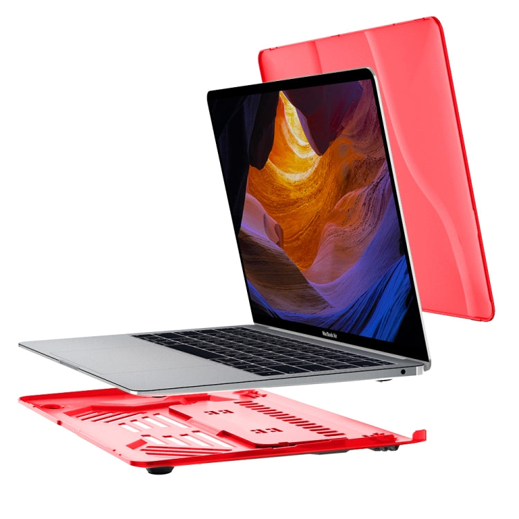 Multi-function Ultra-thin Translucent Heat Dissipation Laptop PC Protective Case for MacBook Air 13.3 inch(2018), with Holder & Handle & Slip-resistant Feet