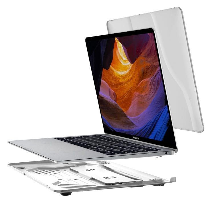 Multi-function Ultra-thin Translucent Heat Dissipation Laptop PC Protective Case for MacBook Air 13.3 inch(2018), with Holder & Handle & Slip-resistant Feet