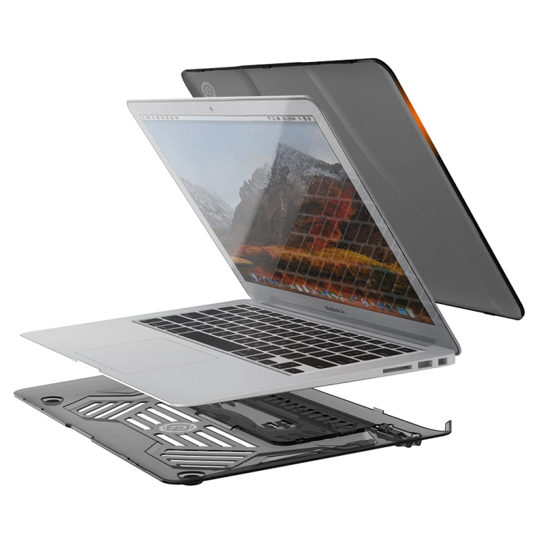 For MacBook Air 13.3 inch A1466 2012-2017 / A1369 2010-2012 Multi-function Ultra-thin Translucent Heat Dissipation Laptop PC Protective Case with Holder & Handle & Slip-resistant Feet