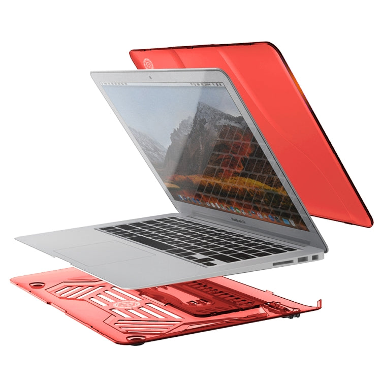 For MacBook Air 13.3 inch A1466 2012-2017 / A1369 2010-2012 Multi-function Ultra-thin Translucent Heat Dissipation Laptop PC Protective Case with Holder & Handle & Slip-resistant Feet