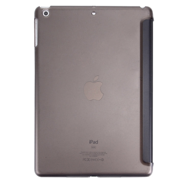 For iPad Air / iPad 5 Plain Weave Texture PU Leather + Translucent Frosted Plastic Case with 3-folding Holder & Sleep / Wake-up Function