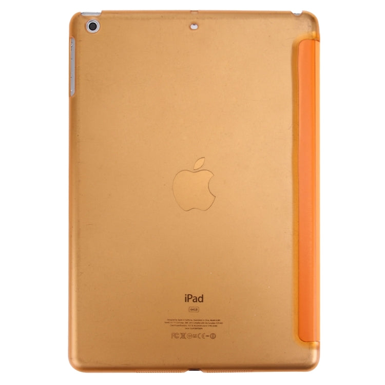 For iPad Air / iPad 5 Plain Weave Texture PU Leather + Translucent Frosted Plastic Case with 3-folding Holder & Sleep / Wake-up Function