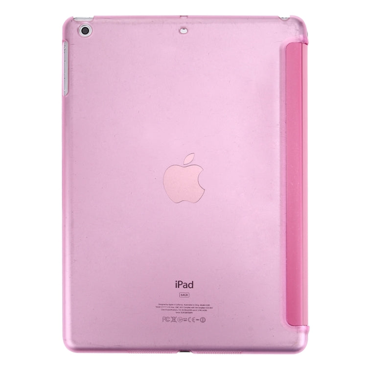 For iPad Air / iPad 5 Plain Weave Texture PU Leather + Translucent Frosted Plastic Case with 3-folding Holder & Sleep / Wake-up Function